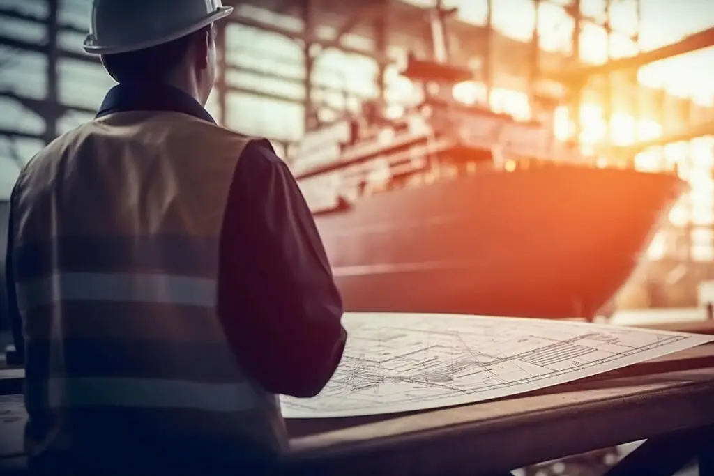 Service employee planning a project in the shipyard